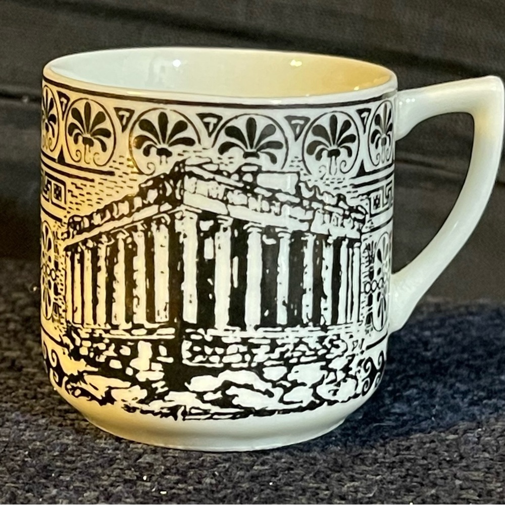 Greek Porcelain Cup with Acropolis Design.  Handmade in Greece